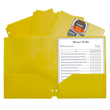 C-LINE PRODUCTS TwoPocket Heavyweight Poly Portfolio Folder with ThreeHole Punch, Yellow, 25PK 33936-BX